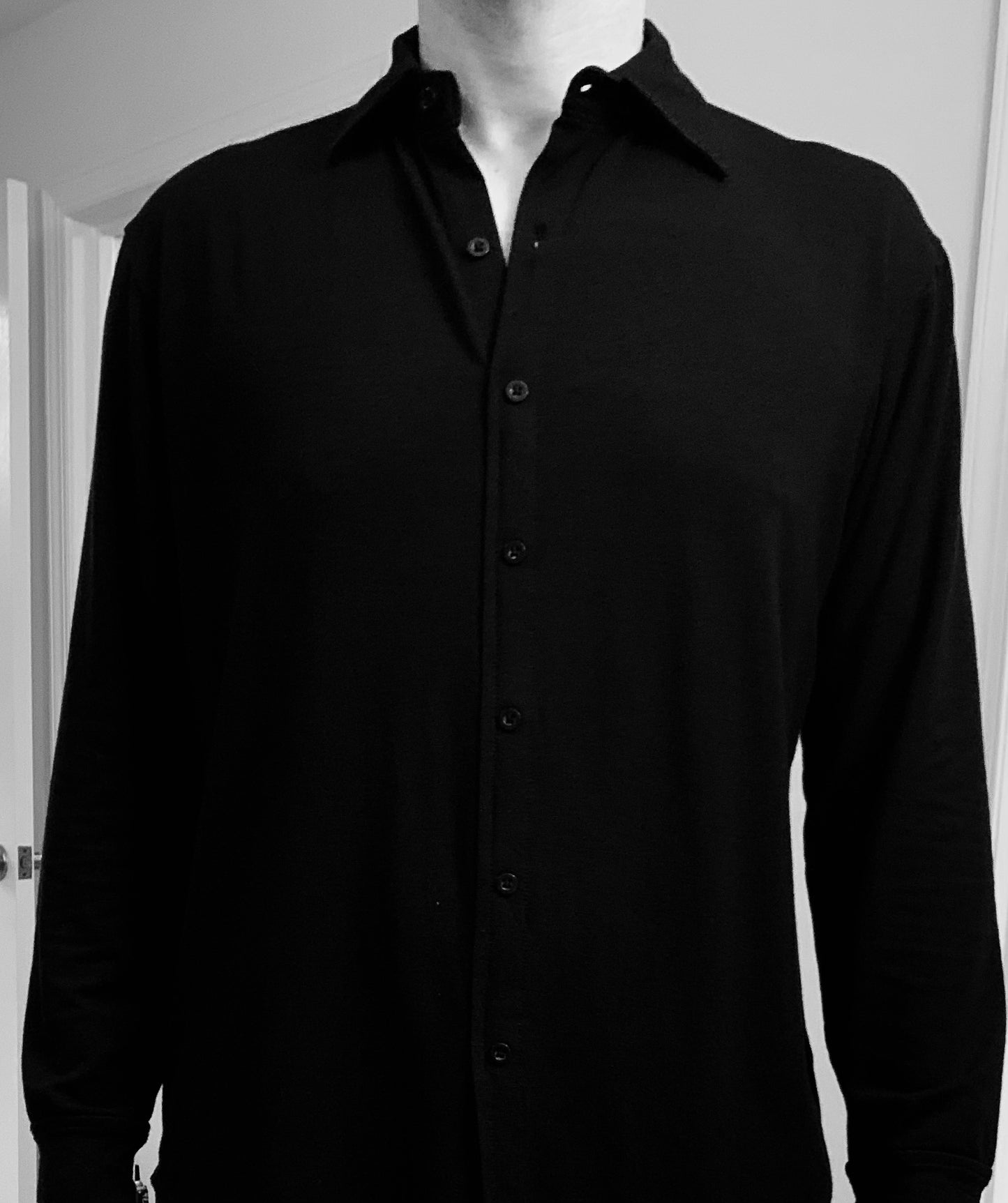 Black Pull Over Dress Shirt with Stiff Collar